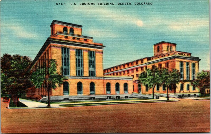 Vtg 1930s US Customs Building Denver Colorado CO Linen Postcard