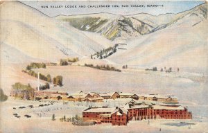 G53/ Sun Valley Idaho Postcard Linen 1940s Lodge Challenger Inn