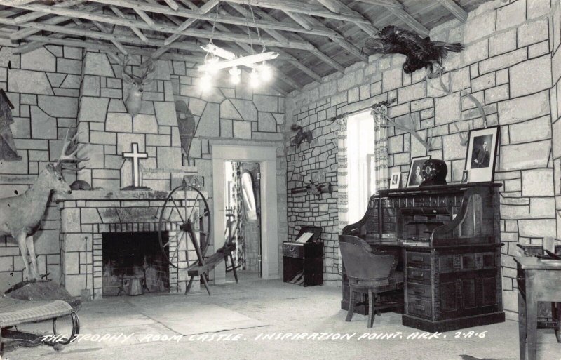 Real Photo Postcard Trophy Room at Castle in Inspiration Point, Arkansas~127971