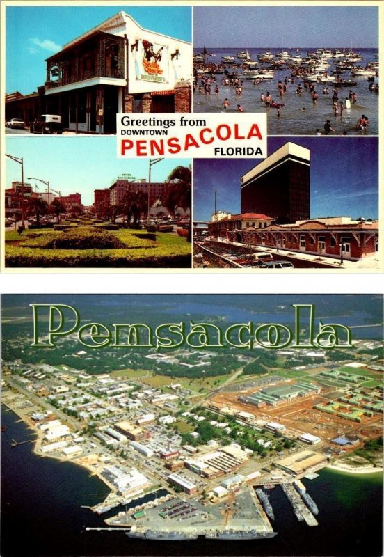 2~4X6 Postcards Pensacola FL Florida PALAFOX STREET SCENE~SEVILLE QUARTER~AERIAL