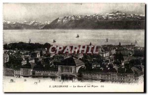 Switzerland - Schweiz - Lausanne - The station and the Alps - Old Postcard
