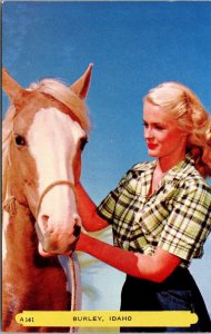 Pretty Blonde Lady with Horse Burley Idaho Postcard