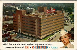 Durham North Carolina Chesterfield Oasis Cigarette Factory L&M Adv Postcard U16