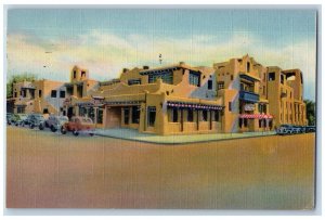 Santa Fe New Mexico NM Postcard La Fonda Hotel Cars Street View 1947 Vintage