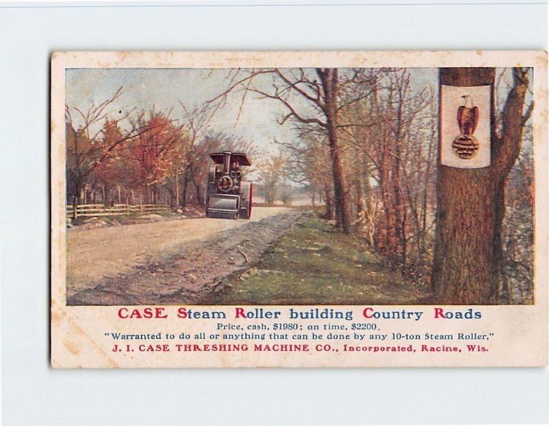 Postcard Case Steam Roller building Country Roads, Racine, Wisconsin