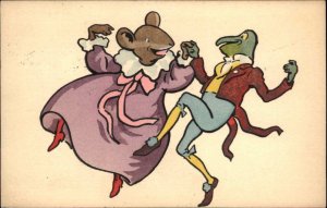 Dressed Animals Fantasy Frog & Mouse Dancing MM Vienne Munk 420 c1910 Postcard