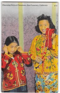 Charming Girls of Chinatown San Francisco Firecrackers c1940s Vintage Postcard