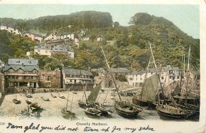 Navigation & sailing related vintage postcard Clovelly harbor sailboats moored