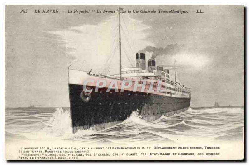 Old Postcard Boat Ship Havre Transatlantic France