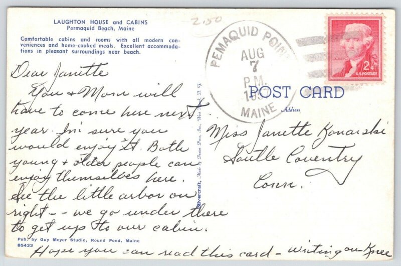 Permaquid Beach Maine~Laughton House & Cabins~1957 B&W Postcard