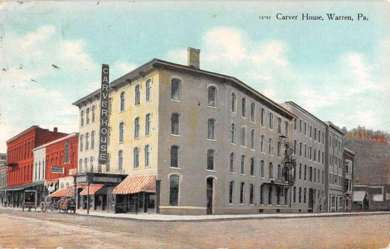 Warren Pennsylvania Carver House Street View Antique Postcard K79750