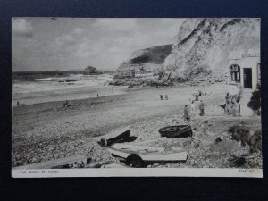 Cornwall ST. AGNES The Beach showing TEAS / CAFE - Old Postcard by Jarrolds