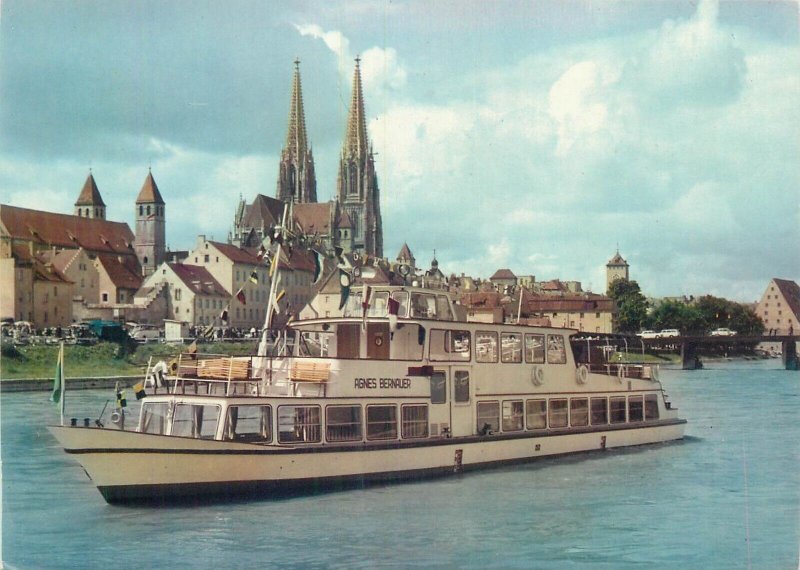 Germany Danube Regensburg - Passau passenger ship M.S. Agnes Bernauer postcard 