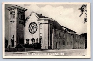J91/ Suffolk Virginia Postcard c1940s First Baptist Church Building  444