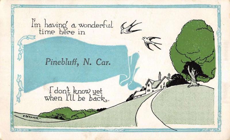 Pinebluff North Carolina Scenic Tree Cartoon Ribbon Antique Postcards K39108