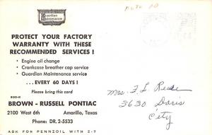 Advertising Post Card Brown Russell Pontiac Amarille, Texas, USA Postal Used ...