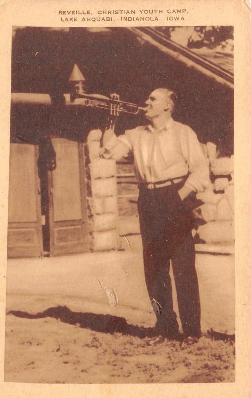 Indianola Iowa~Lake Ahquabi~Christian Youth Camp~Reveille~Man Plays Trumpet~'30s