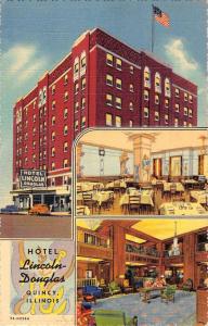 Quincy Illinois Hotel Lincoln Douglas Multiview Antique Postcard K96277