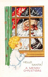 G51/ Santa Claus Christmas Postcard c1910 Window Child Snow 11