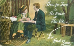 Tea related advertising vintage postcard romantic couple tea for two