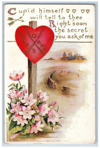 Valentine Postcard Heart Love Is Game Flowers Embossed Becida Minnesota c1910's