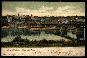 US Vintage Postcard Haverhill Bridge Mass,SKOWHEGAN RPO postmark to Quincy Mass