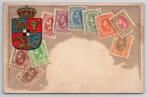 Romania Array of Stamps Crest Postcard F28