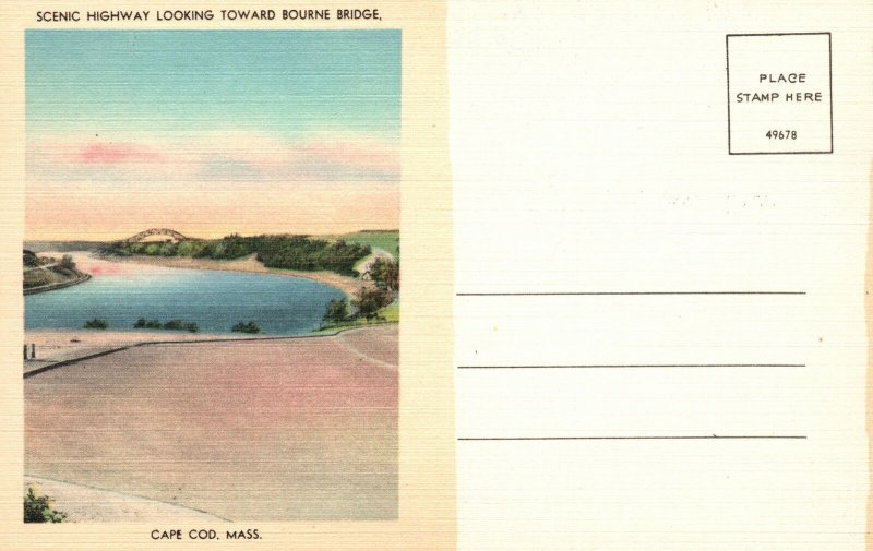 Vintage Postcard 1930's Scenic Highway Looking Toward Bourne Bridge Cape COD MA