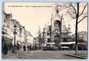 Brussels Belgium Postcard Square and Saint Catherine Church View c1920's