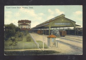 HOUSTON TEXAS GRAND CENTRAL RAILROAD DEPOT TRAIN STATION VINTAGE POSTCARD