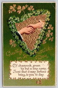 BB London St Patrick's Day~Hands Across Gold Shamrock Harp~Gold Leaf Embossed