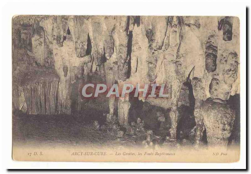  Arcy on Cure Vintage Postcard caves the Baptismal font