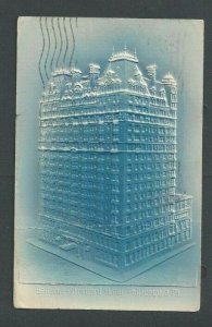 1912 Post Card Phila PA Hotel Bellevue Blue Tint Airbrushed Embossed