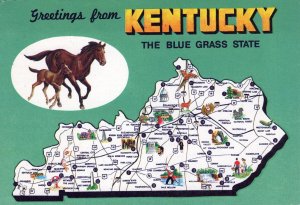 VINTAGE POSTCARD CONTINENTAL SIZE ANIMATED PICTORIAL MAP OF STATE OF KENTUCKY