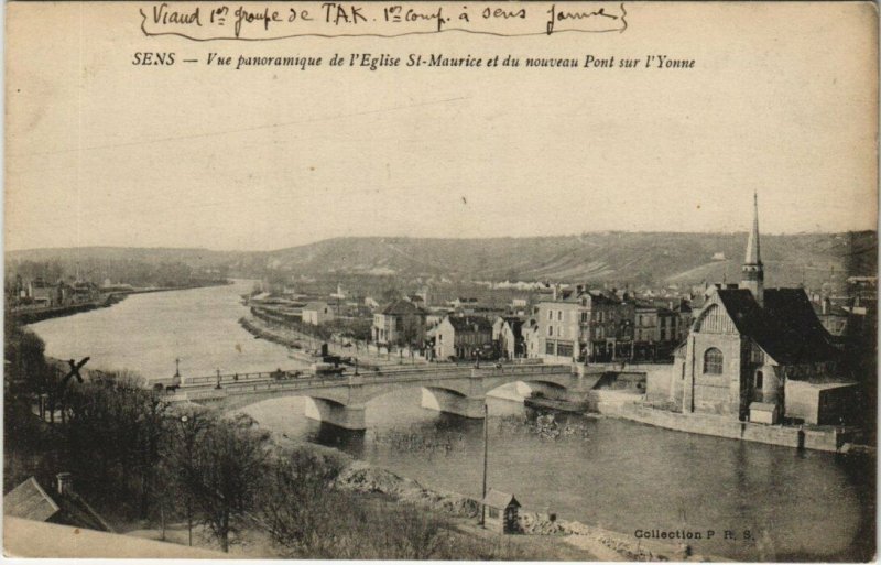 CPA SENS vue panoramique de l'Église St-MAURICE et du nouveau Pont (124767)