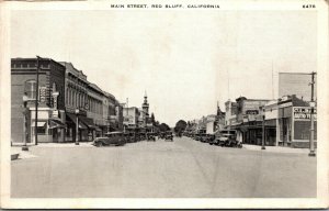 Vtg 1920 Main Street Storefronts Signs Old Cars Red Bluff California CA Postcard