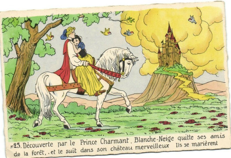 PC DISNEY, SNOW WHITE AND PRINCE CHARMING, Vintage Postcard (b35792)