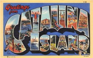 CATALINA ISLAND, CA Large Letter Greetings c1940s Linen Vintage Postcard 