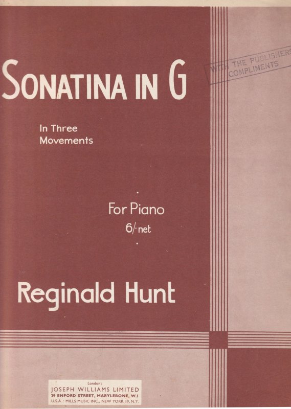 Sonatina In G Reginald Hunt 3 Movements Classical Sheet Music