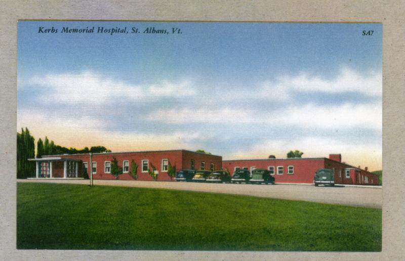 Kerbs Memorial Hospital, St. Albans, Vermont unused Tichnor linen Postcard