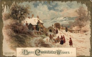 Winsch Christmas Country Scene in Winter Villagers c1910 Vintage Postcard