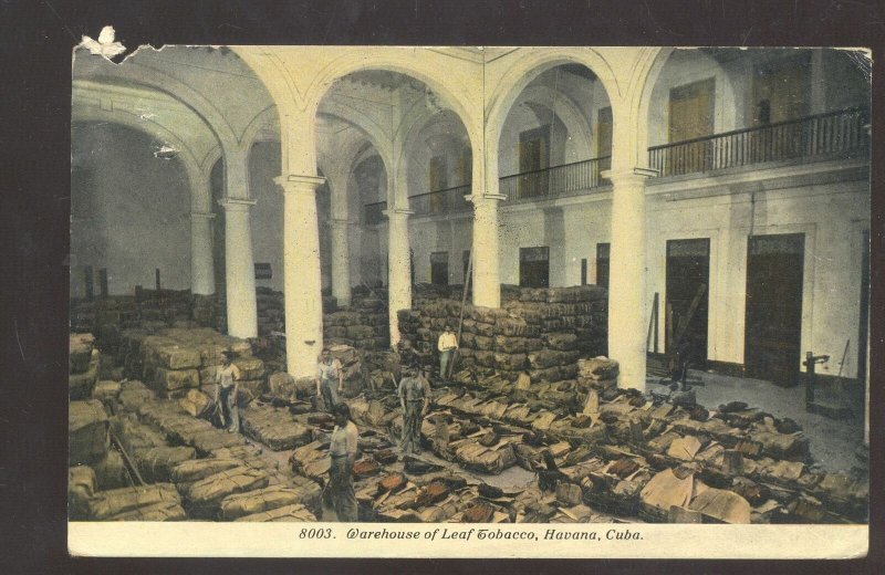 HAVANA CUBA WAREHOUSE OF LEAF TOBACCO INTERIOR HABANA VINTAGE POSTCARD