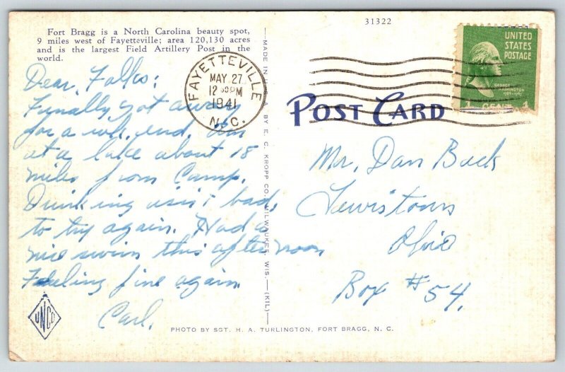 US Army Postcard -  82nd Airborne Division - Fort Bragg - 1941