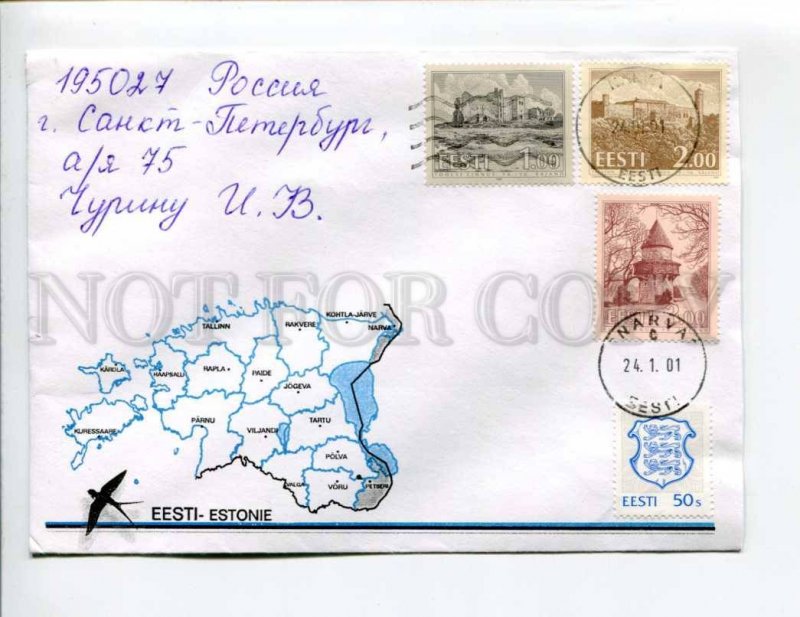 413061 ESTONIA to RUSSIA 2001 year MAP swallow real posted COVER