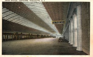 Vintage Postcard 1920's Union Station Largest Passenger Concourse Washington DC