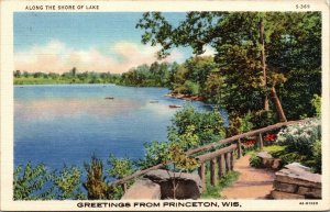 Vtg 1930s Along the Shore of Lake Greetings from Princeton Wisconsin WI Postcard