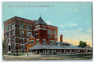 c1910 C.M. St. Paul Depot Exterior Building Cedar Rapids Iowa Vintage Postcard