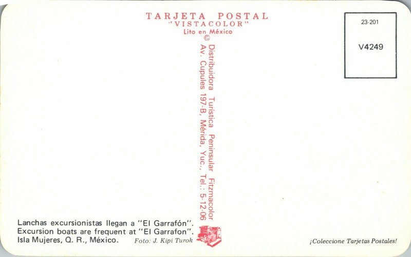 El Garrafon Isla Mujeres Mexico Excursion Boats Postcard