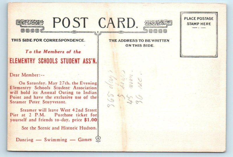 HUDSON RIVER, NY ~ Steam Ship PETER STUYVESANT  c1920s Excursion Postcard