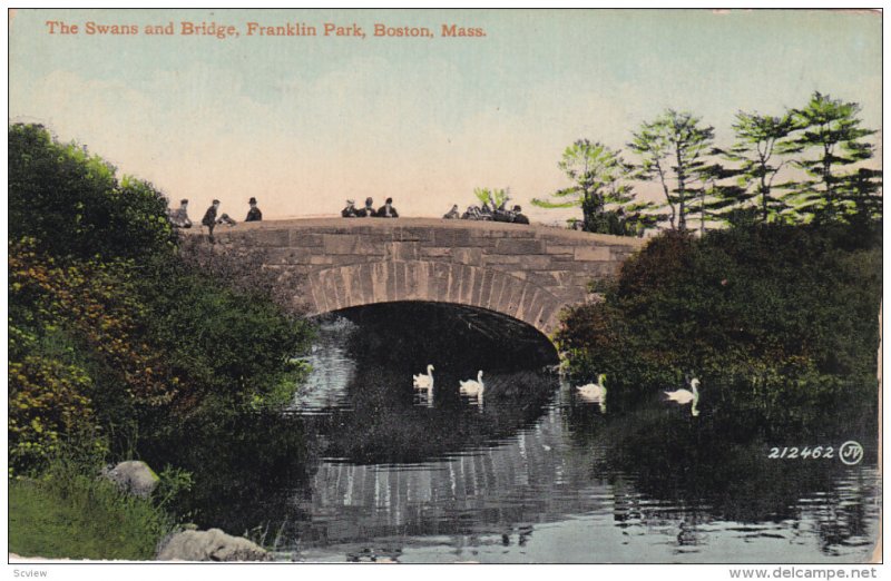 BOSTON, Massachusetts, PU-1910; The Swans And Bridge, Franklin Park